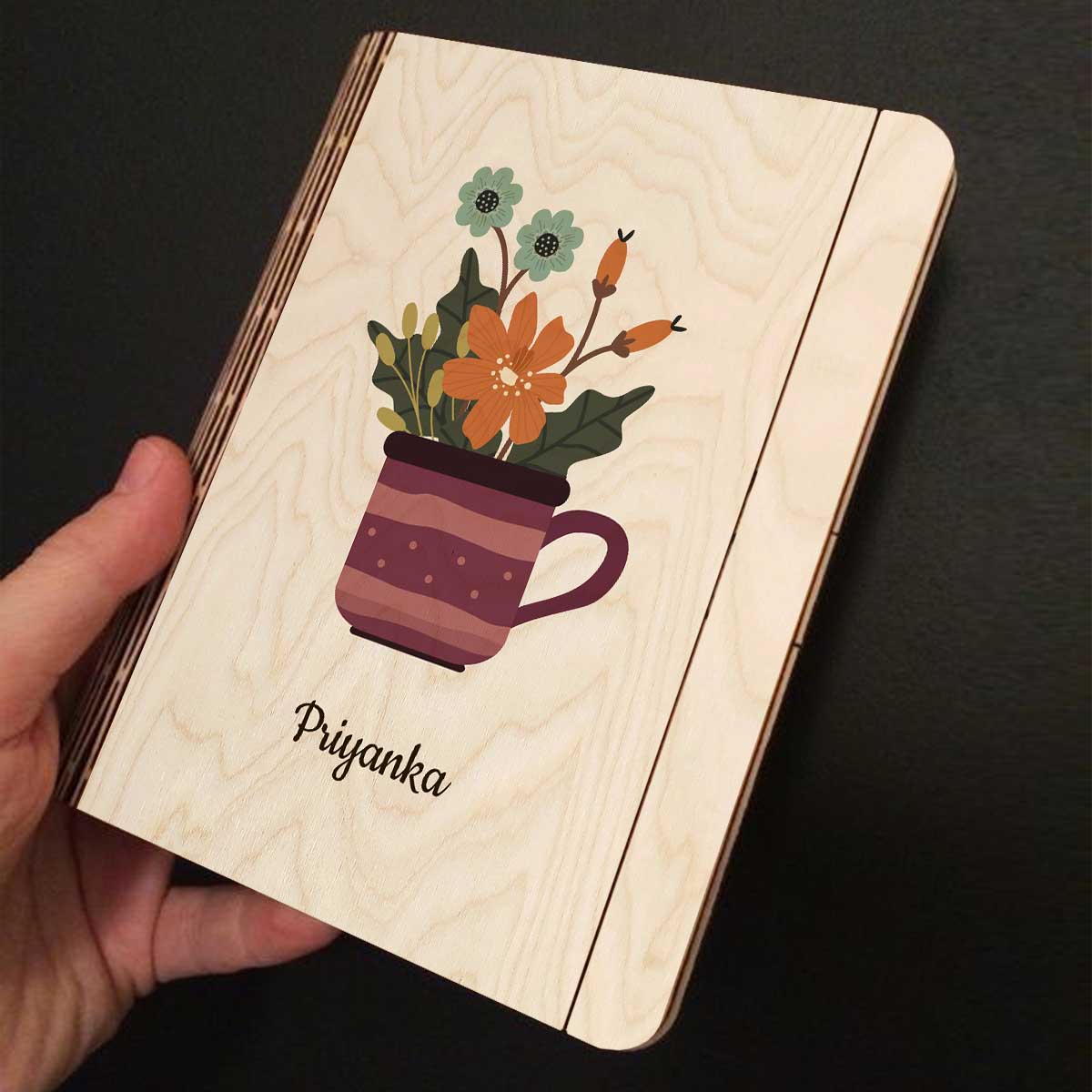 Floral Notebook Gift for Her – Personalized Wooden Cover - Sblossom