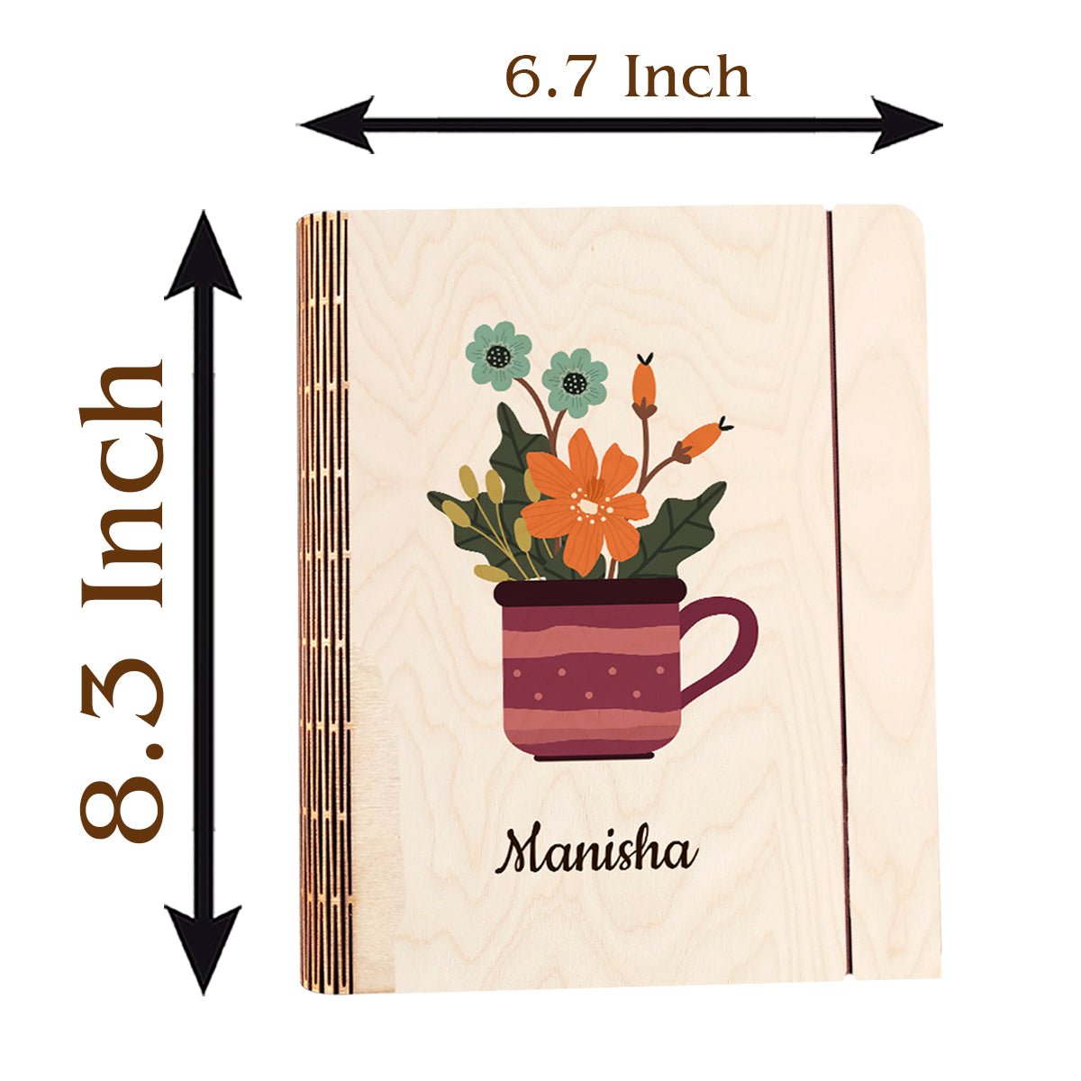 Floral Notebook Gift for Her – Personalized Wooden Cover - Sblossom