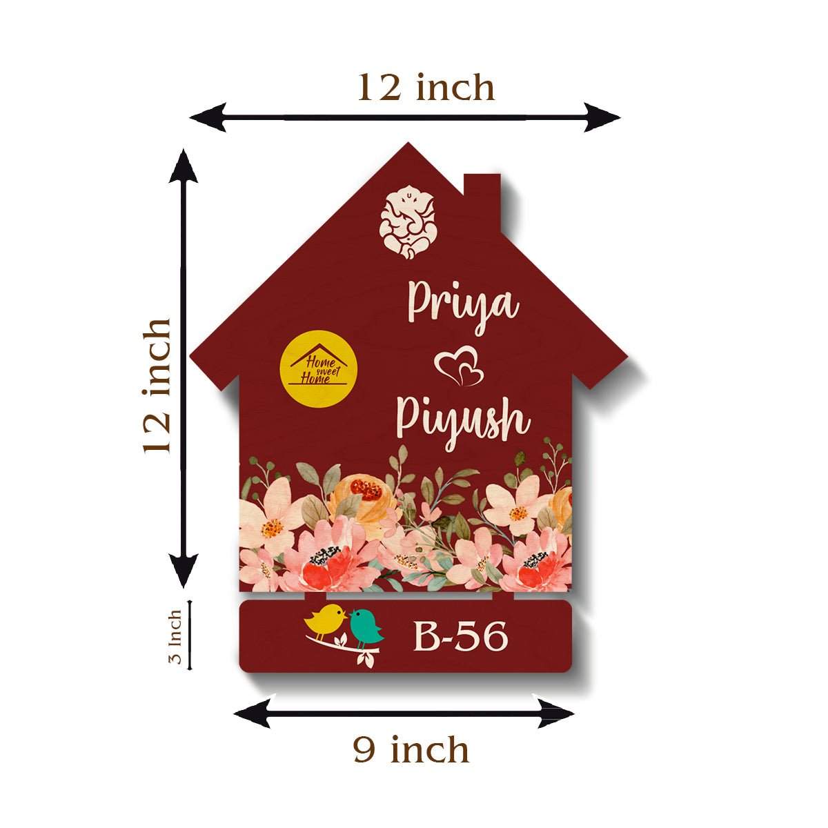Flower Name Plate Design – Maroon House with Ganesha - Sblossom