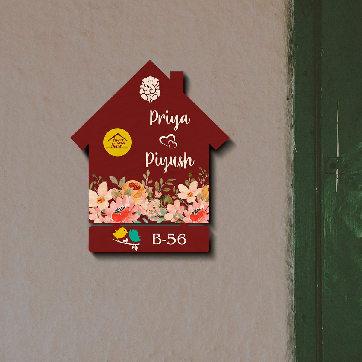Flower Name Plate Design – Maroon House with Ganesha - Sblossom