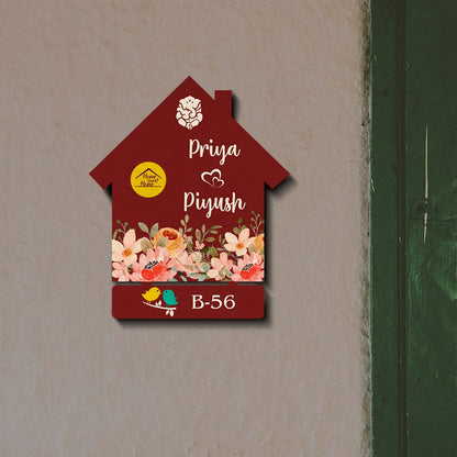 Flower Name Plate Design – Maroon House with Ganesha - Sblossom