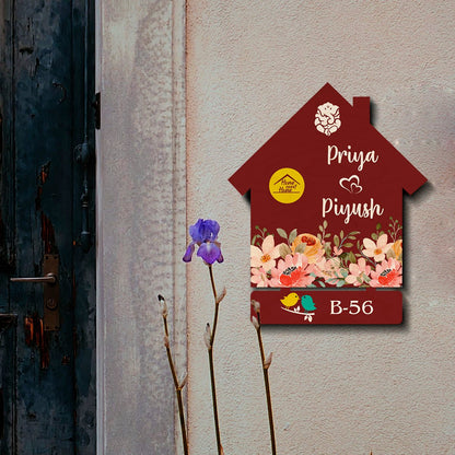 Flower Name Plate Design – Maroon House with Ganesha - Sblossom