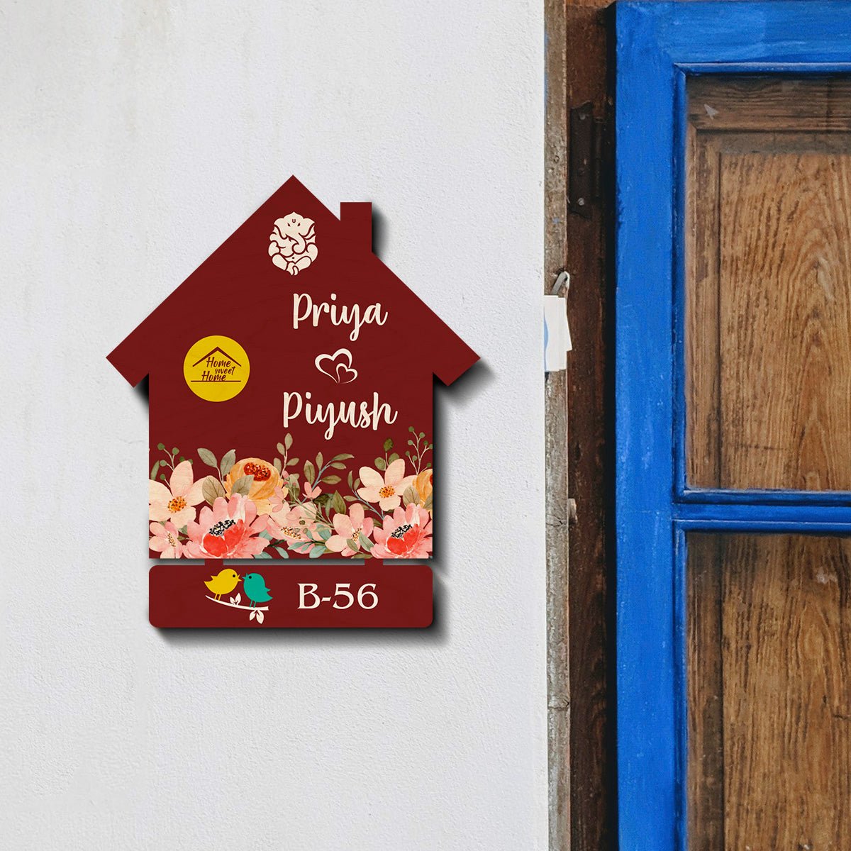 Flower Name Plate Design – Maroon House with Ganesha - Sblossom