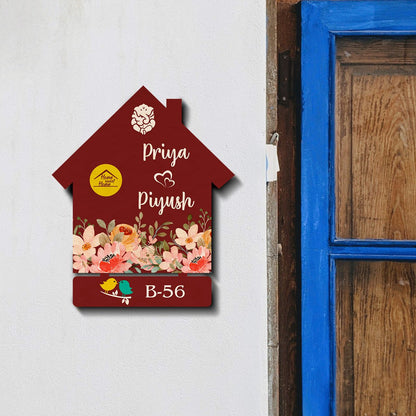 Flower Name Plate Design – Maroon House with Ganesha - Sblossom