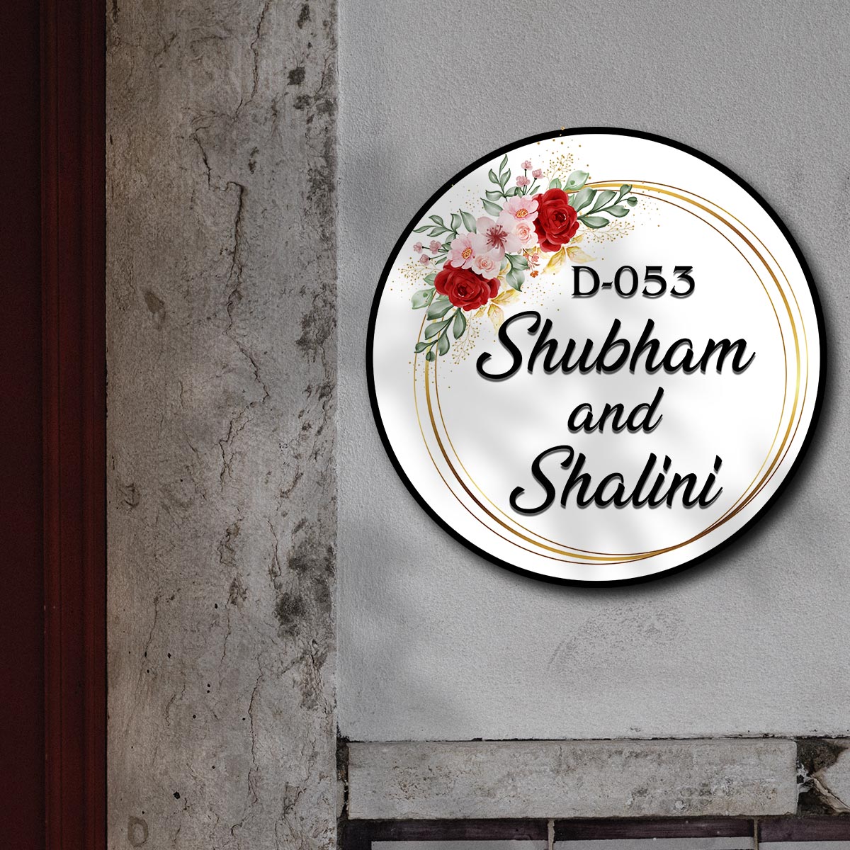 Flower Name Plate in Wooden – White Floral Couple in 3D - Sblossom