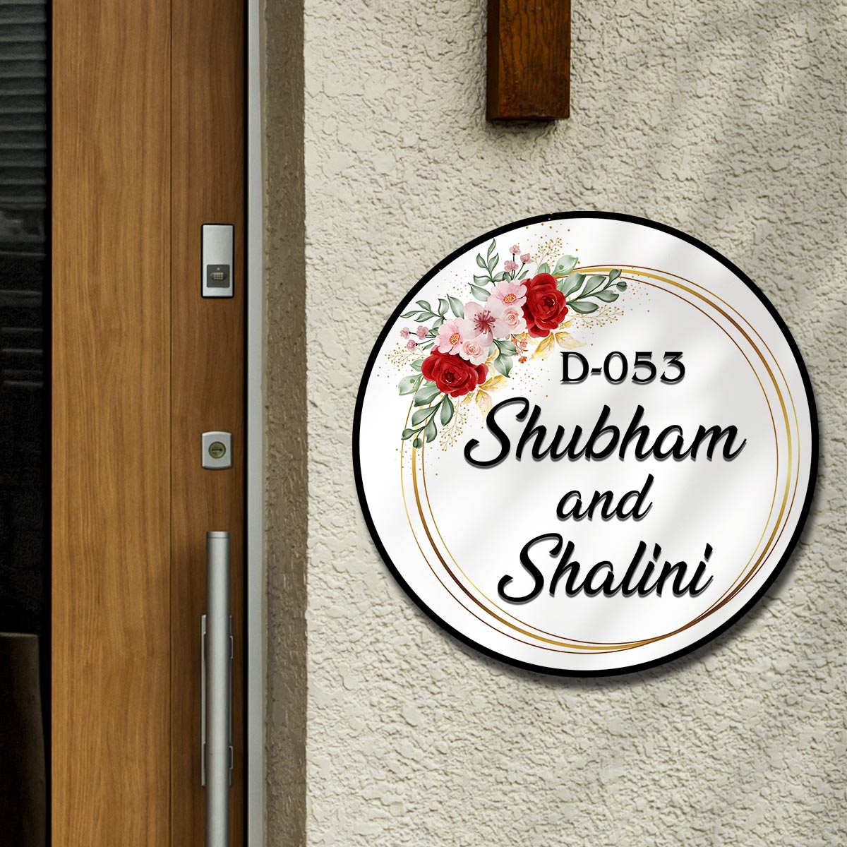 Flower Name Plate in Wooden – White Floral Couple in 3D - Sblossom