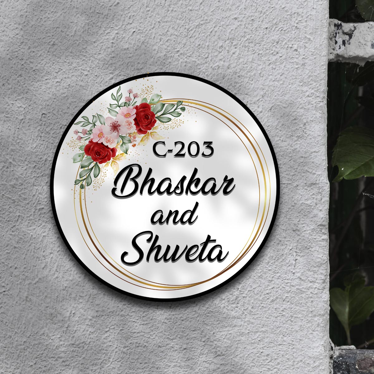 Flower Name Plate in Wooden – White Floral Couple in 3D - Sblossom