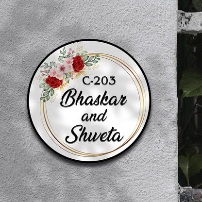 Flower Name Plate in Wooden – White Floral Couple in 3D - Sblossom
