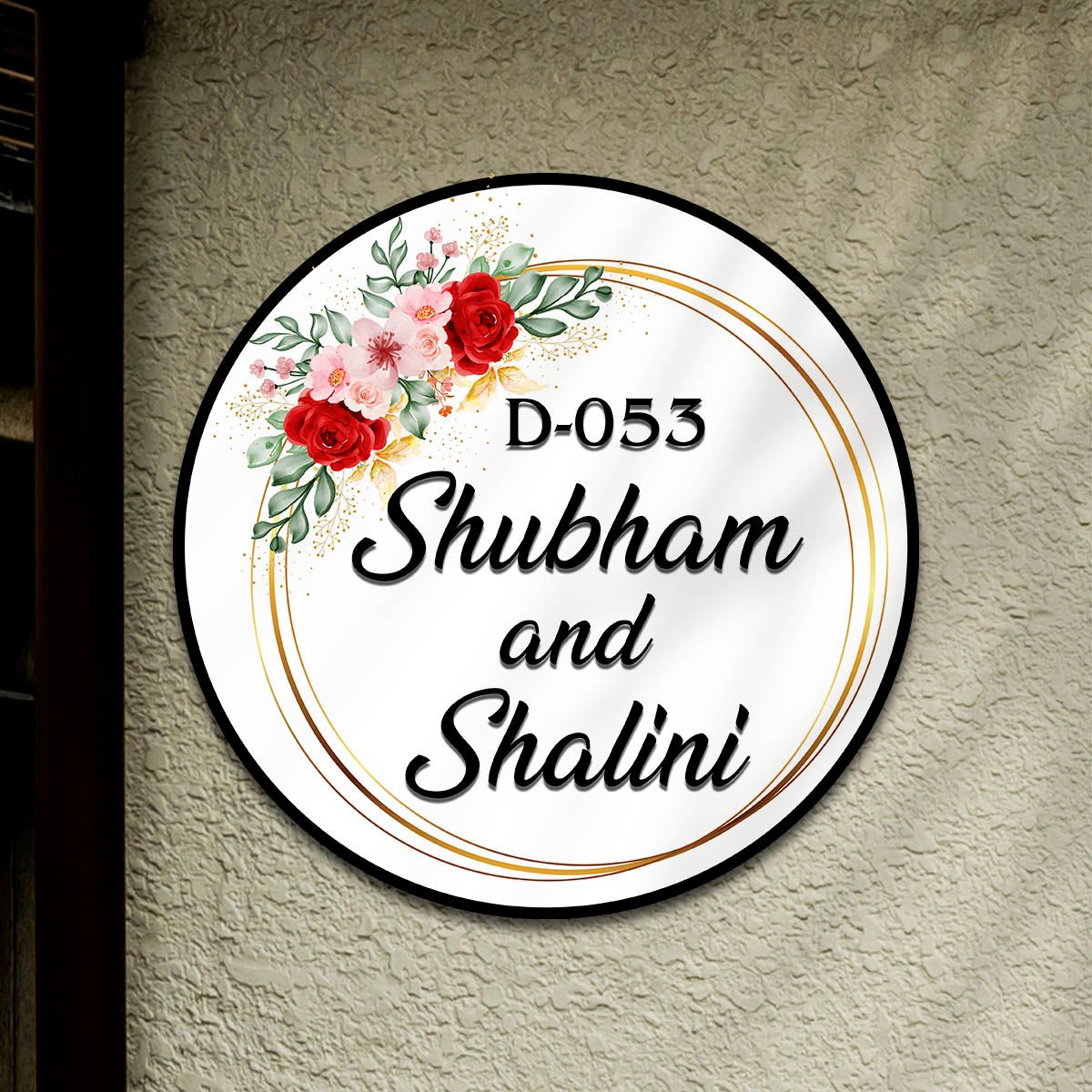 Flower Name Plate in Wooden – White Floral Couple in 3D - Sblossom
