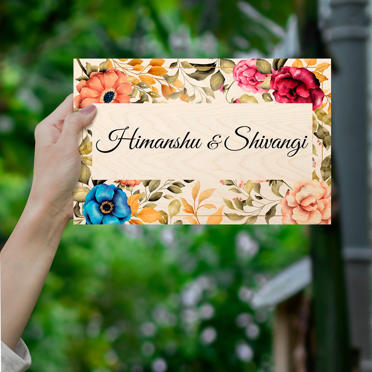 Flower Pattern Couple Name Plate – Painted Border - Sblossom