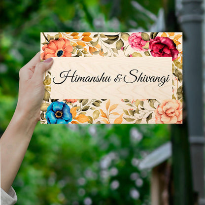 Flower Pattern Couple Name Plate – Painted Border - Sblossom