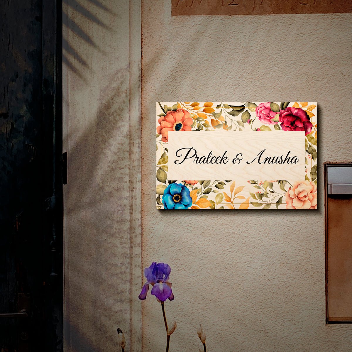 Flower Pattern Couple Name Plate – Painted Border - Sblossom