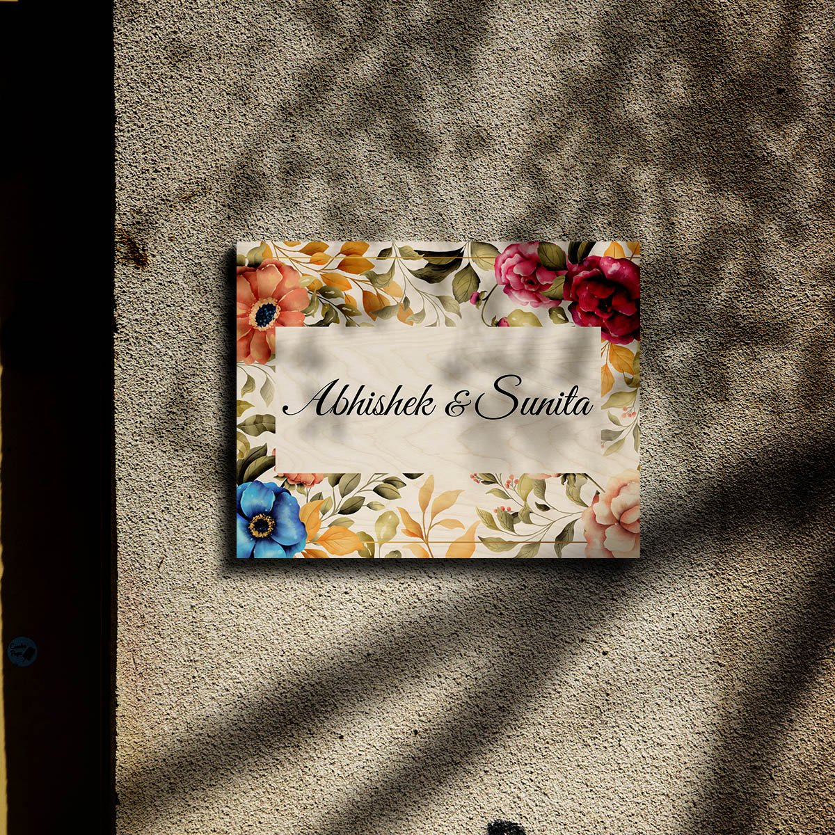 Flower Pattern Couple Name Plate – Painted Border - Sblossom