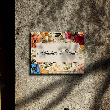 Flower Pattern Couple Name Plate – Painted Border - Sblossom