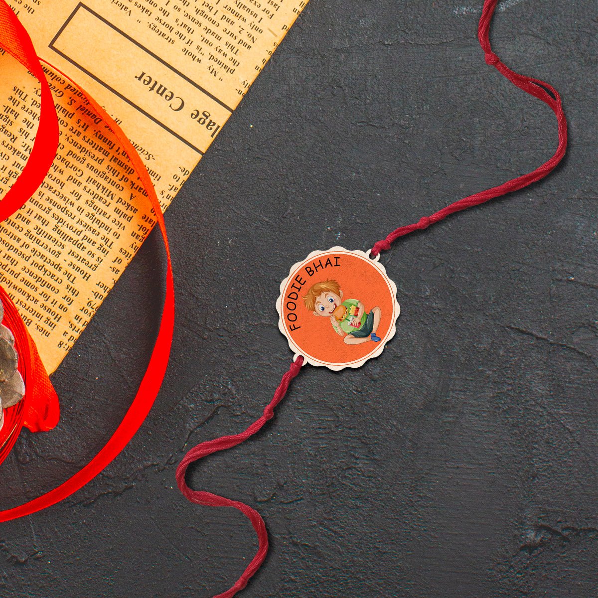 Foodie Bhai Rakhi – Wooden Custom Name for Brother - Sblossom