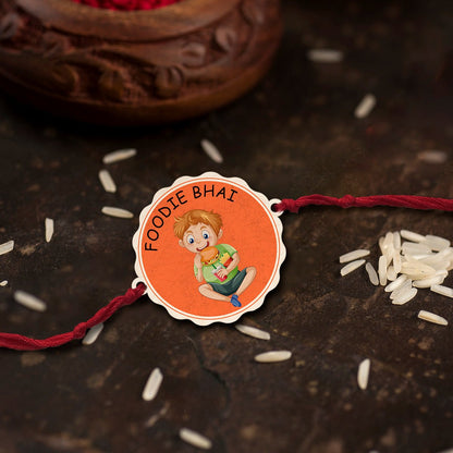 Foodie Bhai Rakhi – Wooden Custom Name for Brother - Sblossom