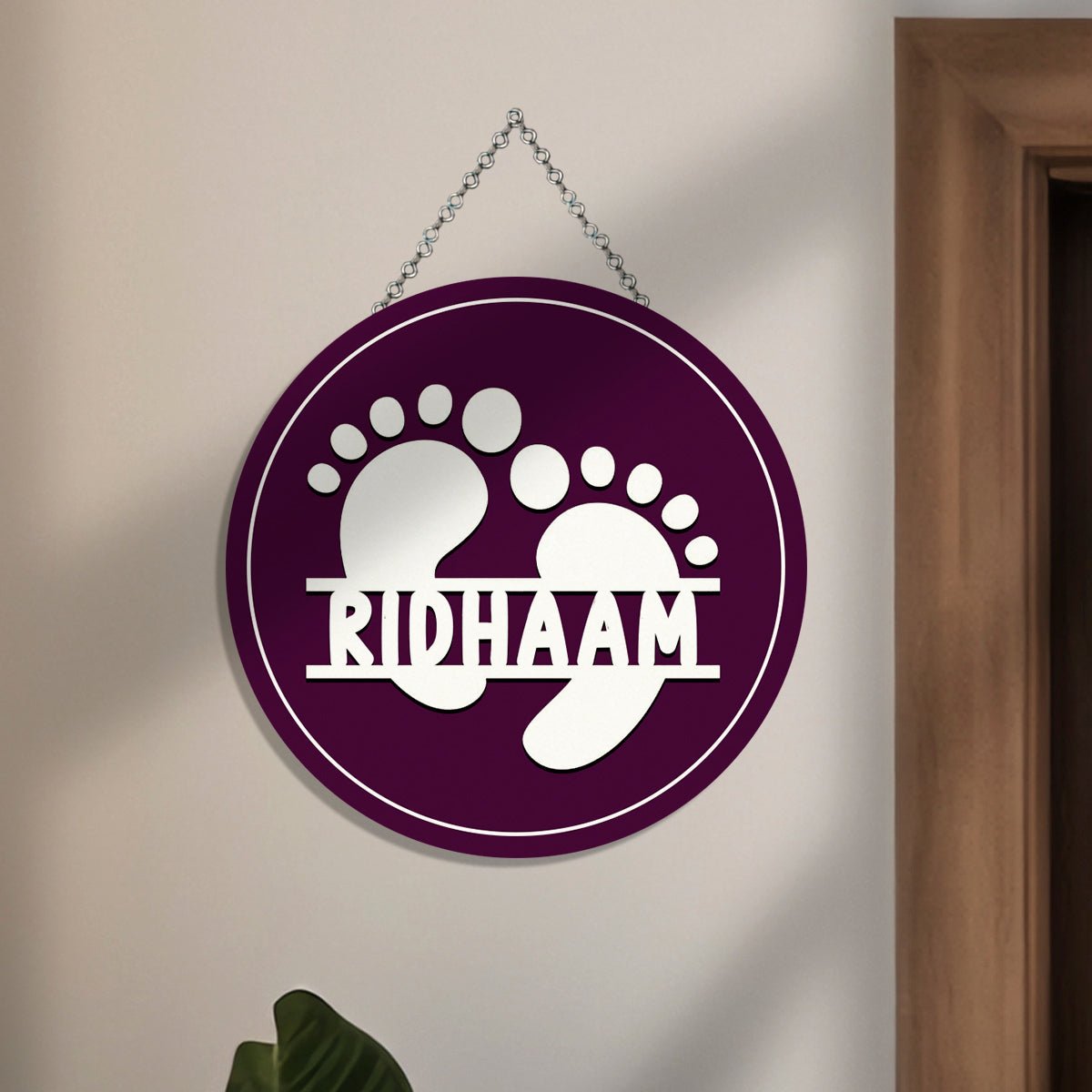 Footprint Name Plate for Kids – Purple Round in 3D - Sblossom