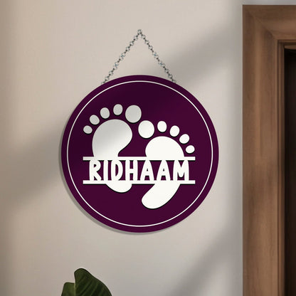 Footprint Name Plate for Kids – Purple Round in 3D - Sblossom