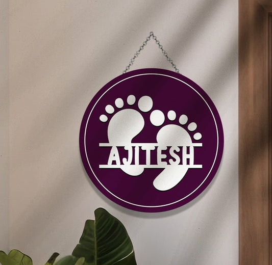 Footprint Name Plate for Kids – Purple Round in 3D - Sblossom