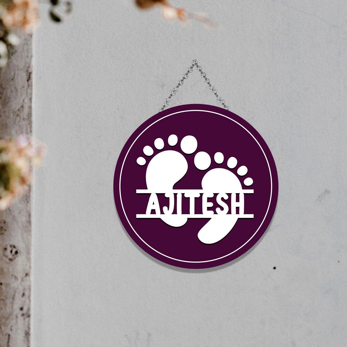 Footprint Name Plate for Kids – Purple Round in 3D - Sblossom
