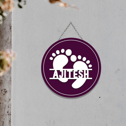 Footprint Name Plate for Kids – Purple Round in 3D - Sblossom