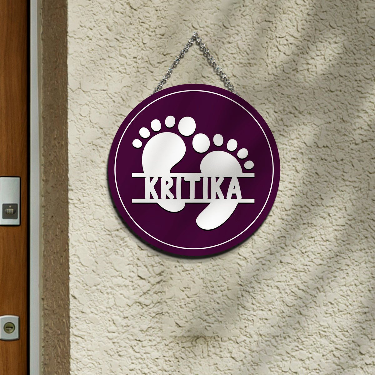 Footprint Name Plate for Kids – Purple Round in 3D - Sblossom