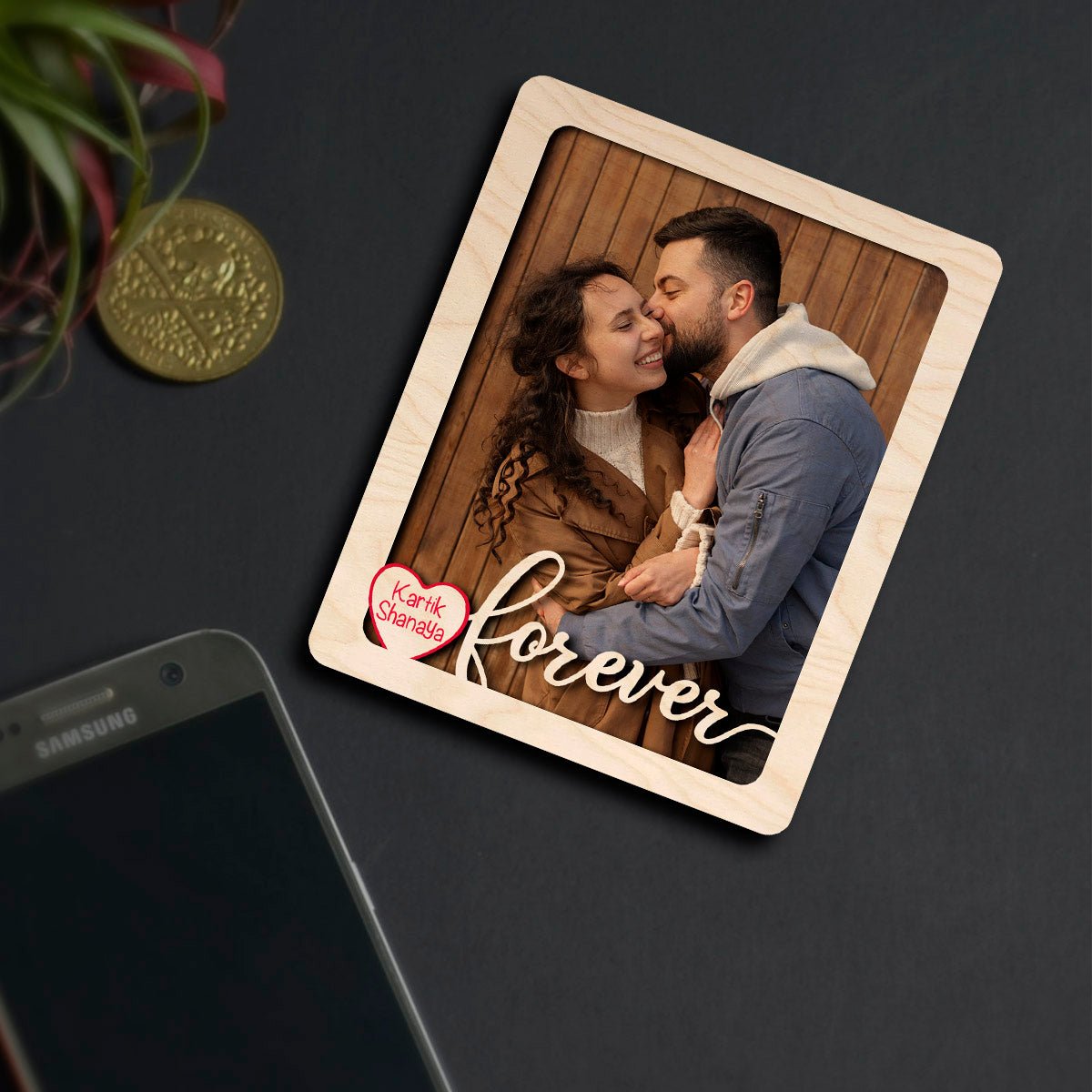 Forever Couple Photo Magnet – Custom Names Cutout Wood - Sblossom