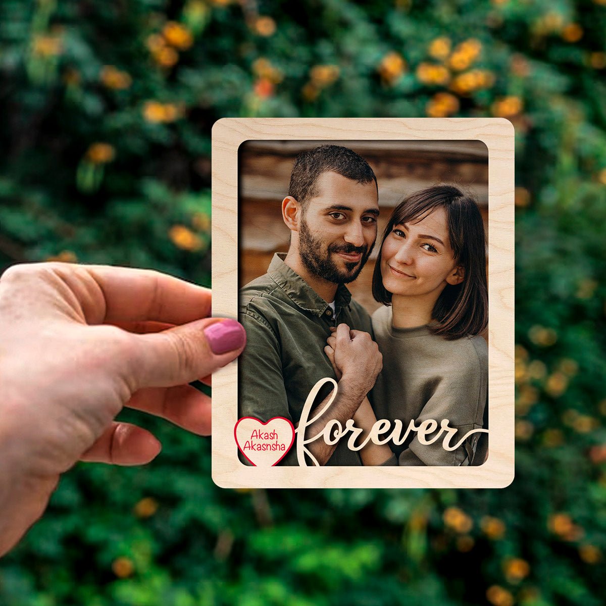 Forever Couple Photo Magnet – Custom Names Cutout Wood - Sblossom