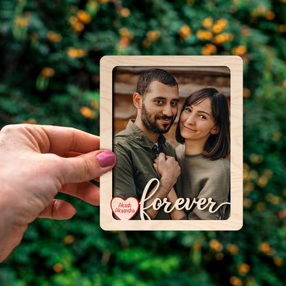 Forever Couple Photo Magnet – Custom Names Cutout Wood - Sblossom