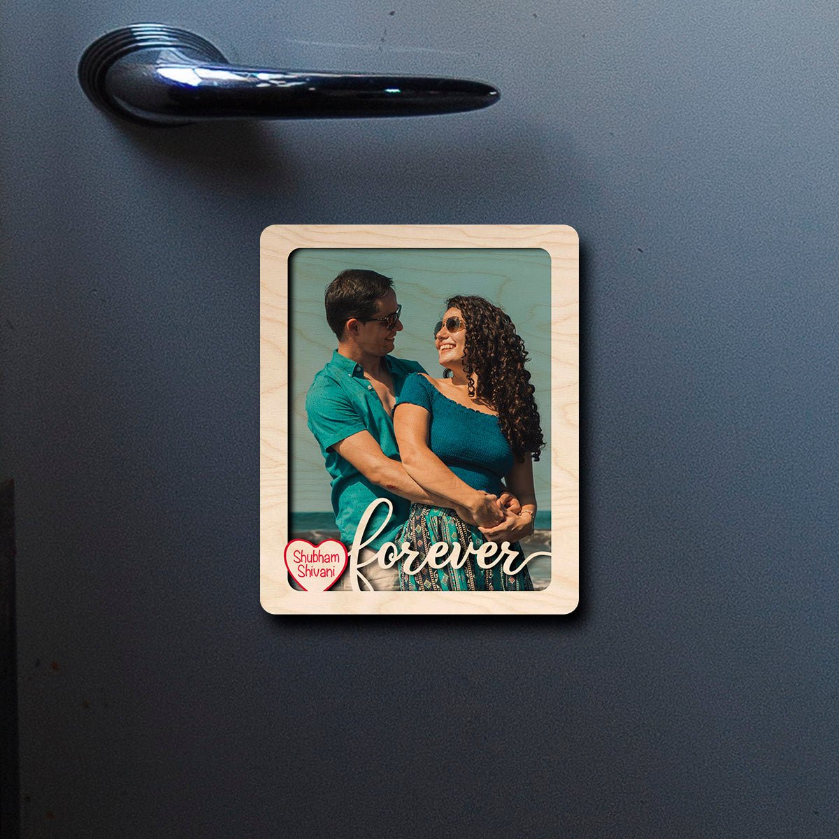 Forever Couple Photo Magnet – Custom Names Cutout Wood - Sblossom