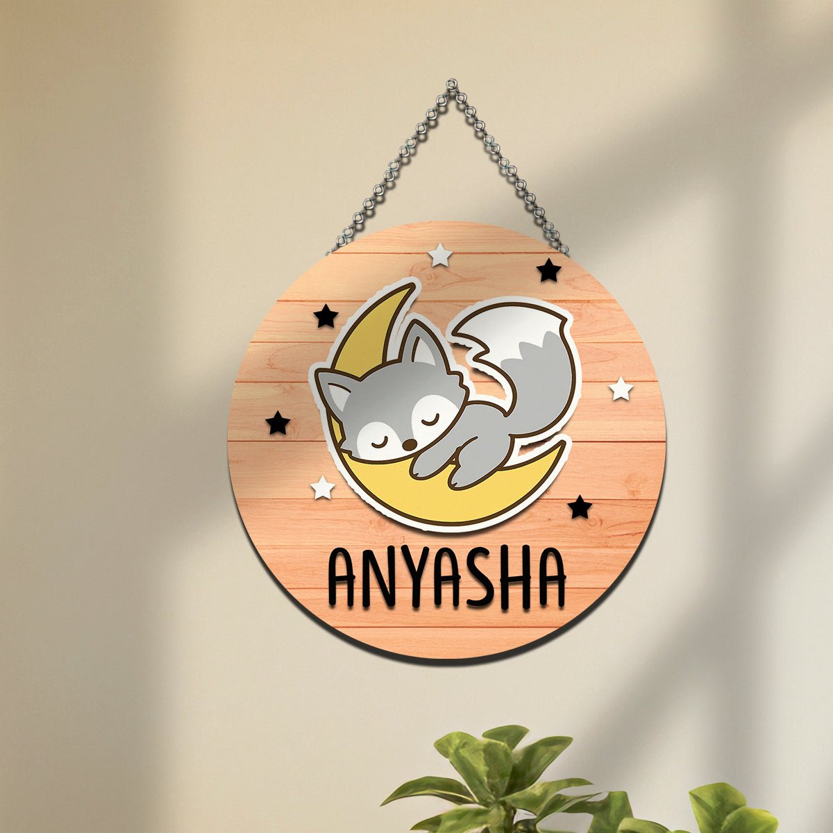 Fox Moon Name Plate for Kids – Sleepy Fox Round in 3D - Sblossom
