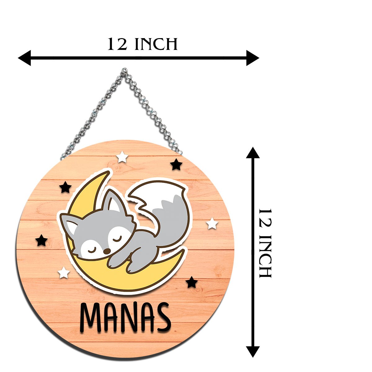 Fox Moon Name Plate for Kids – Sleepy Fox Round in 3D - Sblossom