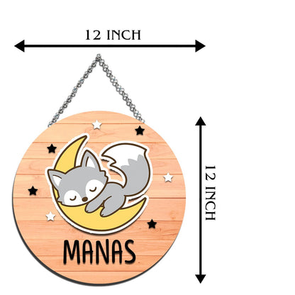 Fox Moon Name Plate for Kids – Sleepy Fox Round in 3D - Sblossom