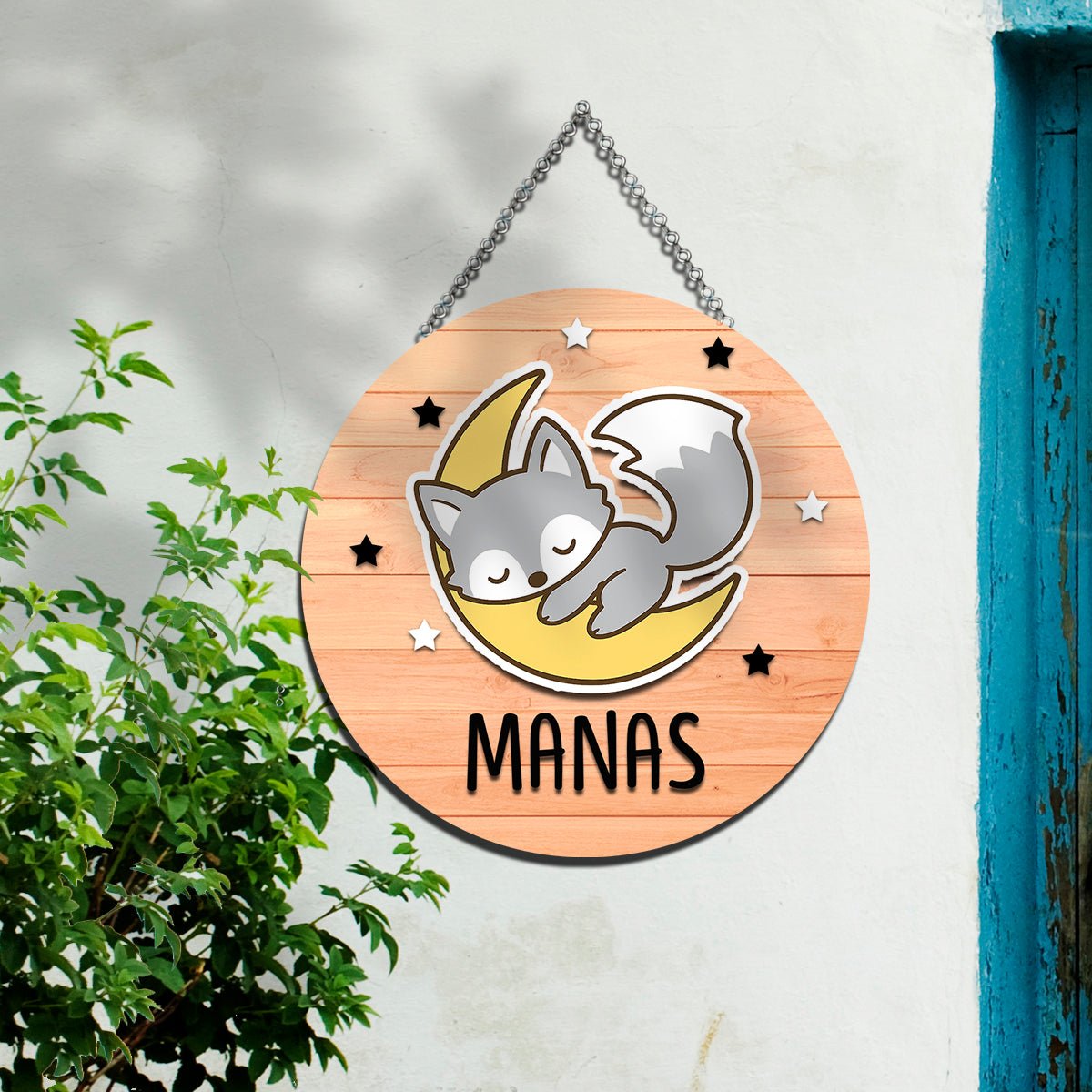 Fox Moon Name Plate for Kids – Sleepy Fox Round in 3D - Sblossom