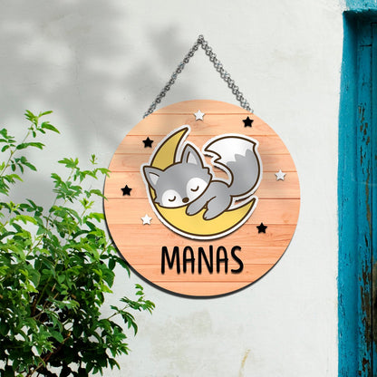 Fox Moon Name Plate for Kids – Sleepy Fox Round in 3D - Sblossom