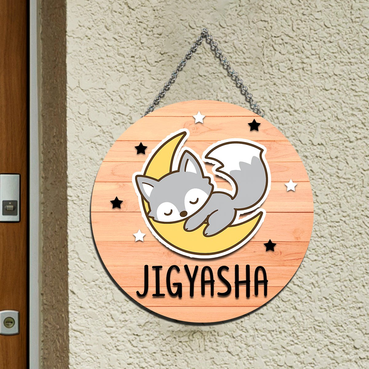 Fox Moon Name Plate for Kids – Sleepy Fox Round in 3D - Sblossom