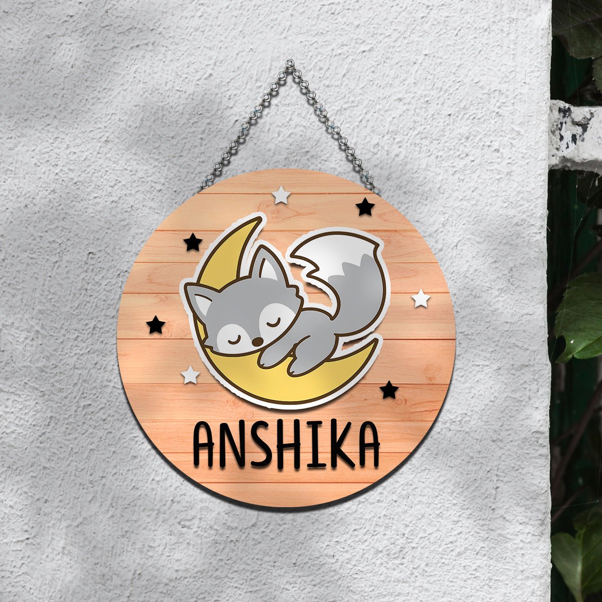 Fox Moon Name Plate for Kids – Sleepy Fox Round in 3D - Sblossom