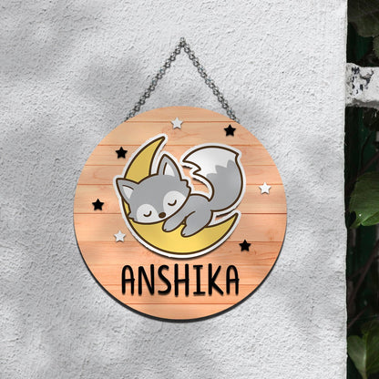 Fox Moon Name Plate for Kids – Sleepy Fox Round in 3D - Sblossom