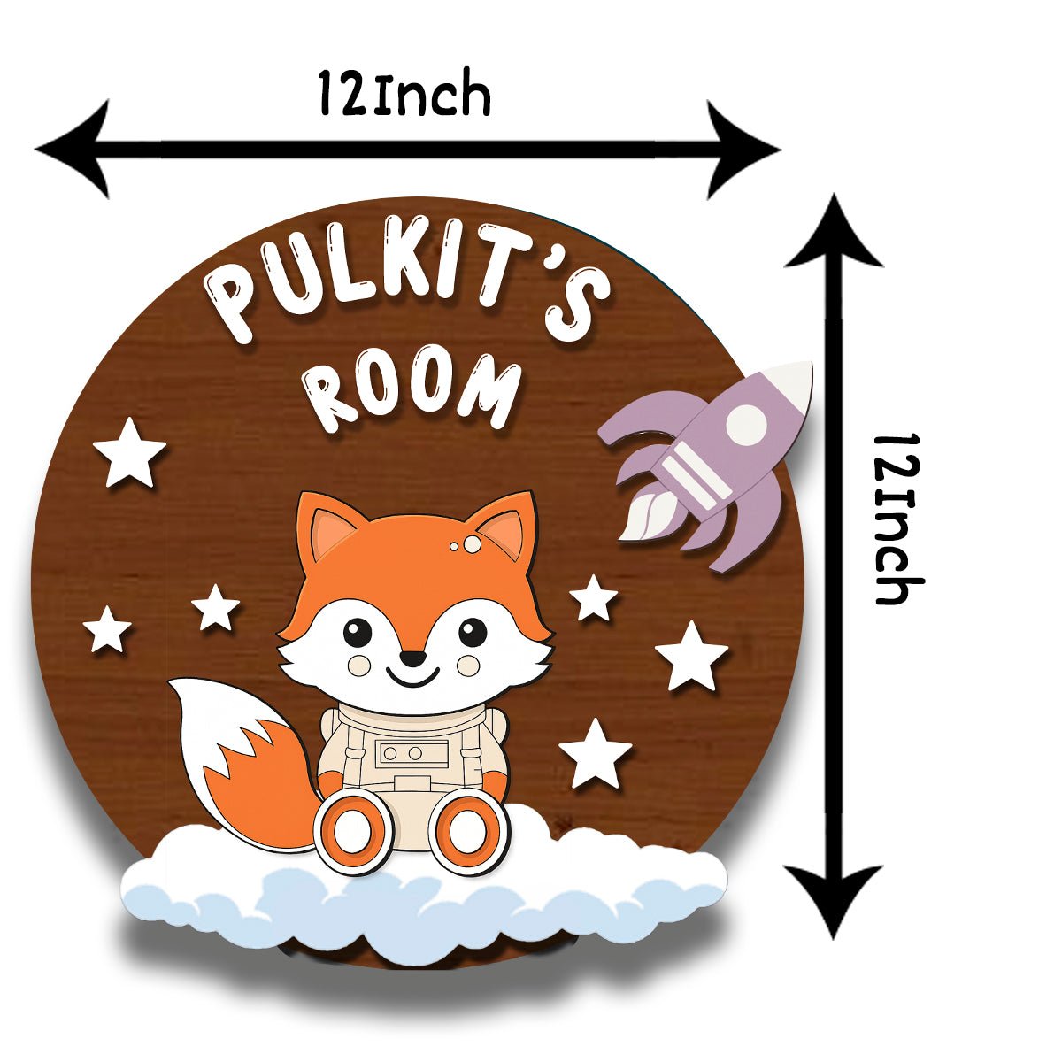 Fox Name Plate for Kids – Astronaut Fox Round in 3D - Sblossom