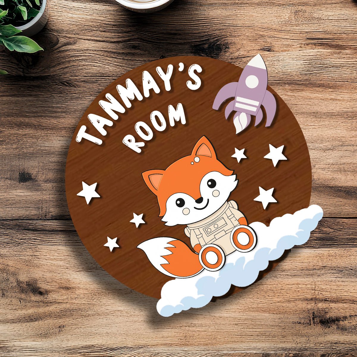 Fox Name Plate for Kids – Astronaut Fox Round in 3D - Sblossom