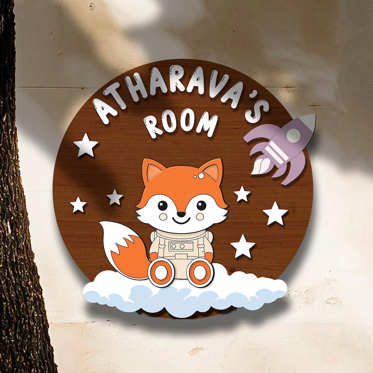Fox Name Plate for Kids – Astronaut Fox Round in 3D - Sblossom