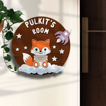 Fox Name Plate for Kids – Astronaut Fox Round in 3D - Sblossom