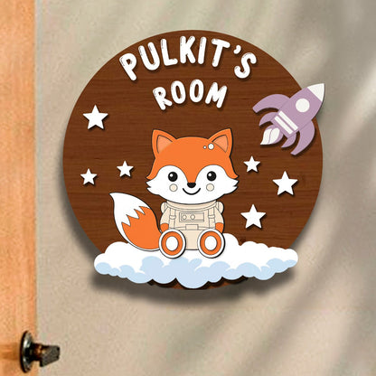 Fox Name Plate for Kids – Astronaut Fox Round in 3D - Sblossom