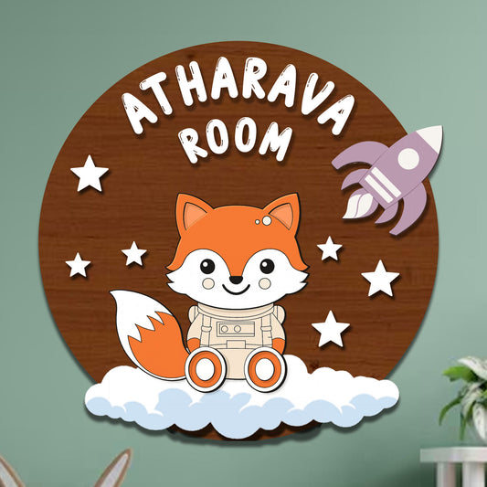 Fox Name Plate for Kids – Astronaut Fox Round in 3D - Sblossom