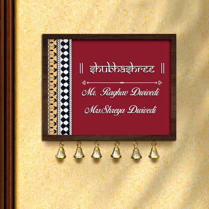 Front Gate Name Plate Design – Red Panel with Bells 3D - Sblossom