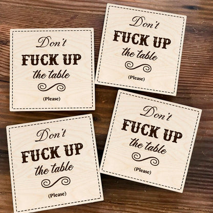 Funny Quote Wooden Coasters – Square Home Bar Set - Sblossom