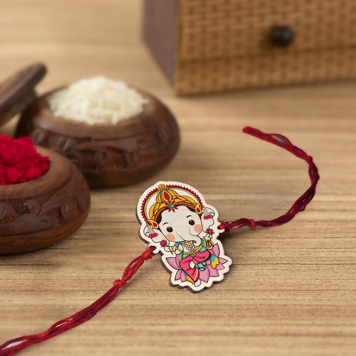 Ganesha Kids Rakhi Set – Wooden Cute Design for Brother - Sblossom