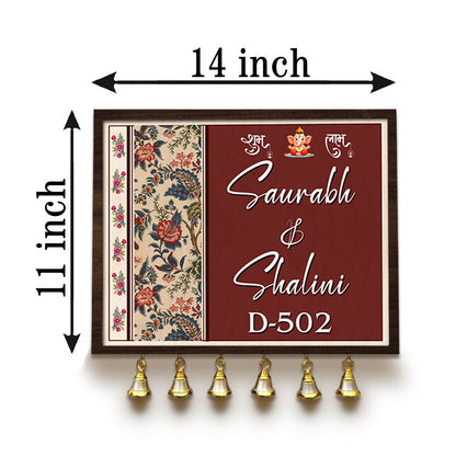 Ganesha Shubh Labh Name Plate – Maroon Frame Wood for Front Door - Sblossom
