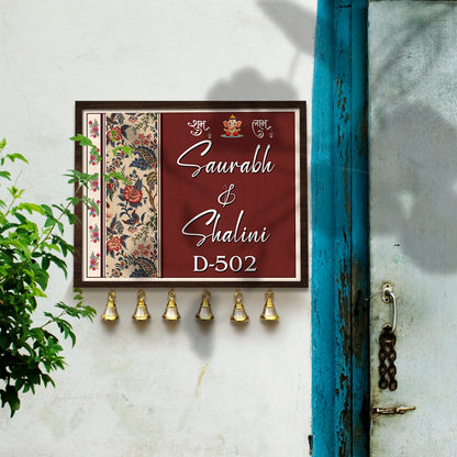 Ganesha Shubh Labh Name Plate – Maroon Frame Wood for Front Door - Sblossom