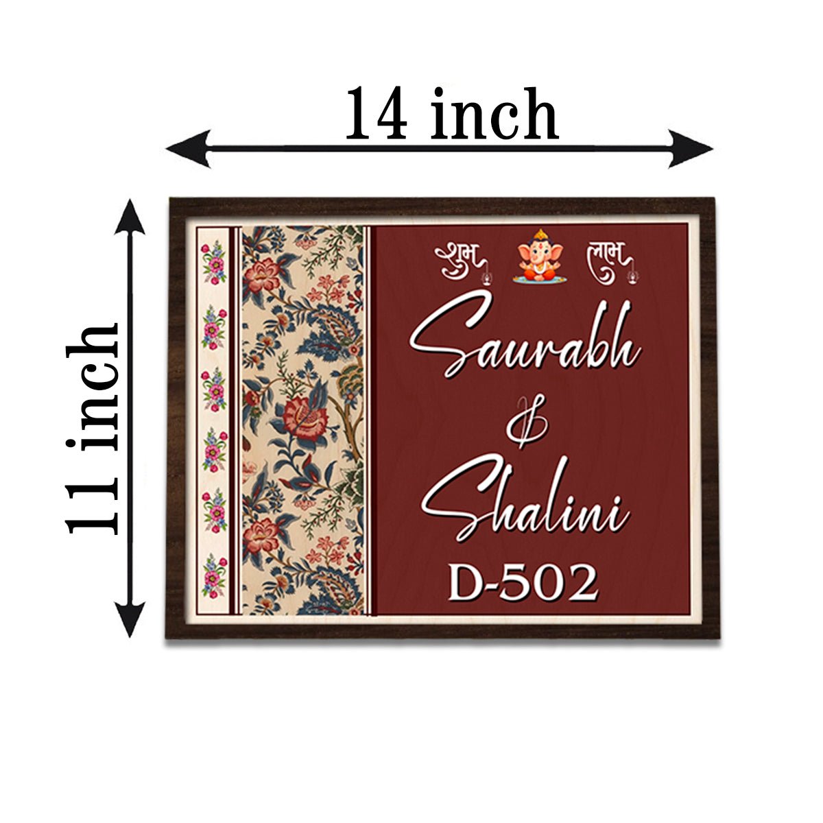 Ganesha Shubh Labh Name Plate – Maroon Frame Wood for Front Door - Sblossom